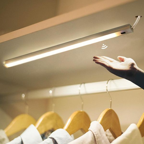 

pir led wardrobe lamp bedroom motion sensor 30/40/50cm dc 12v hand sweep under cabinet night light for stairs kitchen cupboard