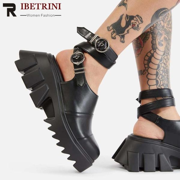

ribetrini the big size 43 women black buckle strap platform punk shoes high heel cool fashion casual sandals women sandals
