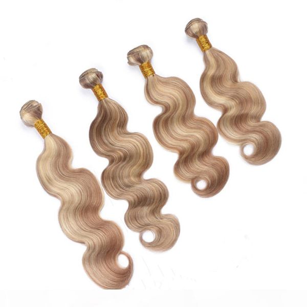 

body wave #27 613 piano color peruvian human hair bundles light brown highlight mixed with blonde virgin human hair piano color weaves, Black