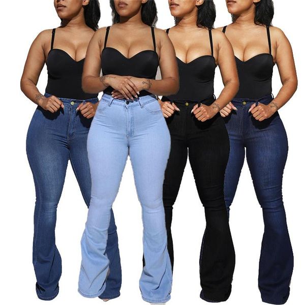 

women's jeans trending high waisted women trousers flare pants bell bottom, Blue