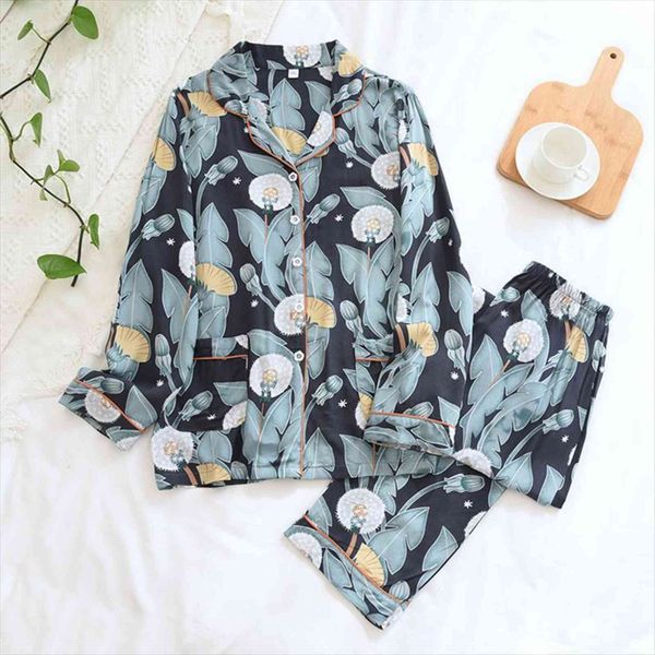 

spring and summer pajamas suit women sleepwear viscose fiber home service cute cartoon dandelion loose plus autumn, Black;red