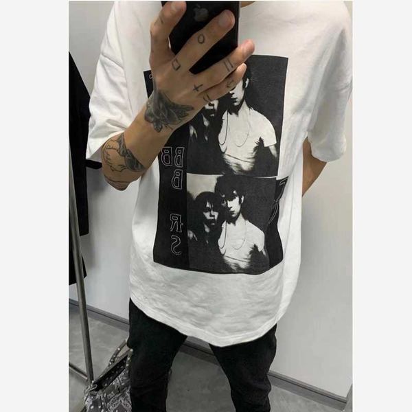 

men's t-shirts raf style 19ss simons punk portrait printed vintage loose couple short sleeve t-shirt, White;black