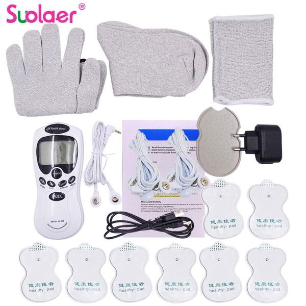

massage gun 8pcs body health digital meridian tens therapy massager machine relax relief with electrode gloves socks bracers