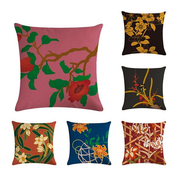 

cushion/decorative pillow japanese style pattern pillows cotton linen cover colorful flower cushion for car office home decor 45x45cmpillow