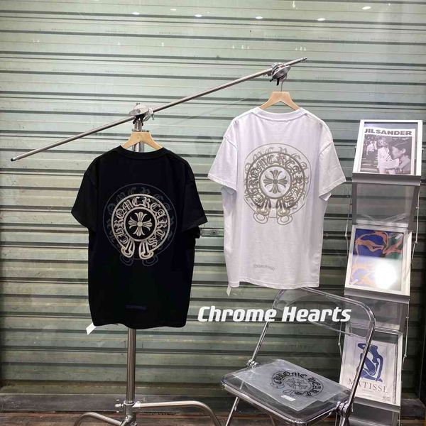 

crosin 2021 luoxin double shadow horseshoe cross two color short sleeve tee bronze gold leather reflective t-shirt co, White