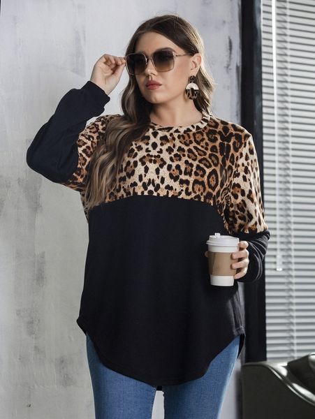 

plus leopard spliced sweatshirt o0e3#, Black