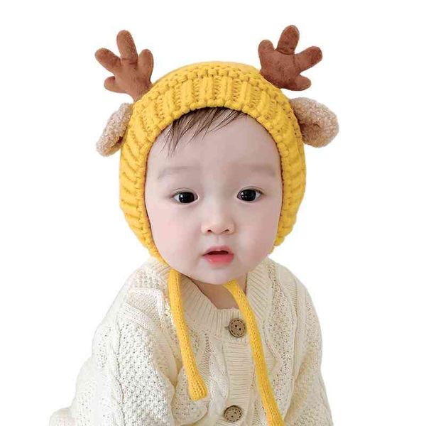Осень зима супер мягкий удобный хлопок вязаный теплый милый мультфильм рога животное рождественские фотографии детская шляпа