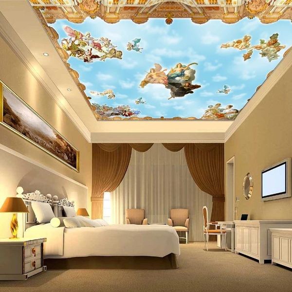 

wallpapers custom self adhesive wallpaper european 3d po murals angels blue sky white clouds large mural living room ceiling decorate