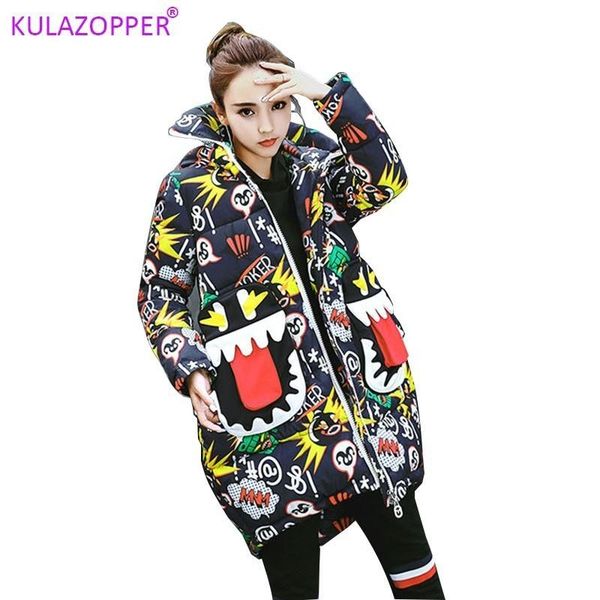 

women's trench coats kulazopper winter jackets female cartoon long down cotton padded for women lz021, Tan;black