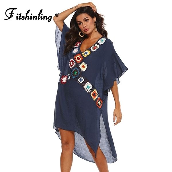 

fitshinling handmade crochet summer beach dres's swimwear transparent oversized robe irregular bohemian pareo 210730, White;black