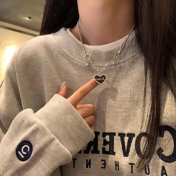 

chains black love letter pendant necklace hollow curb chain alloy selling fashion jewelry hip hop sweater clavicle, Silver