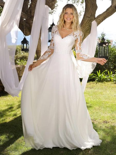 

other wedding dresses bride gown long sleeve princess bridal dress women beach lace backless boho style vestidos boda, White