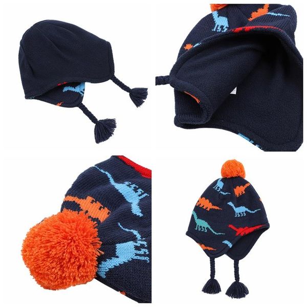 

baby hat toddler kids baby warm winter wool hat knit beanie cartoon dianosaur boys girls cap with 111, Yellow