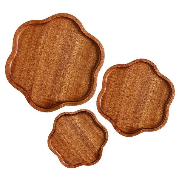 

dishes & plates ebony wooden flower shape trays serving for bread fruit salad dessert cake platter