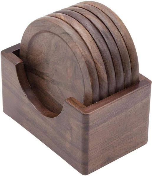 

mats & pads wooden coasters for drinks - natural walnut wood drink set drinking glasses, tableprotection any table type