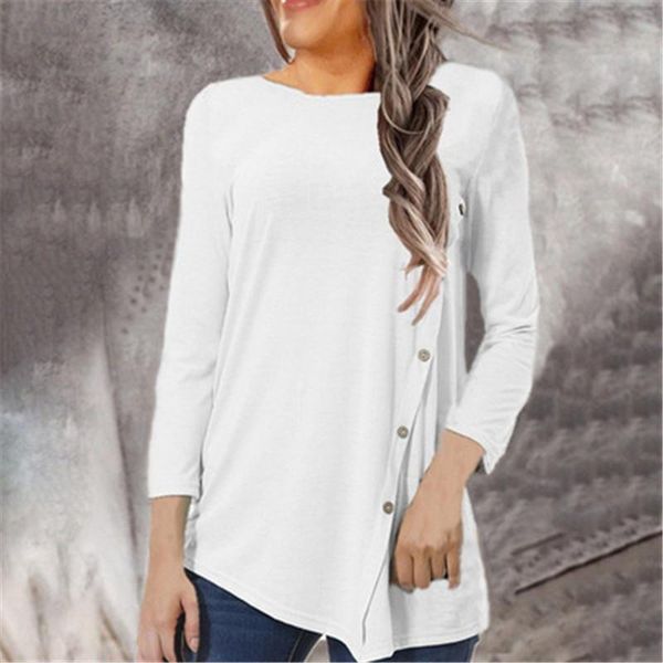 

womens irregular hems bottoming t-shirts fashion trend solid color long sleeve round neck designer female autumn loose casual tshirts, White