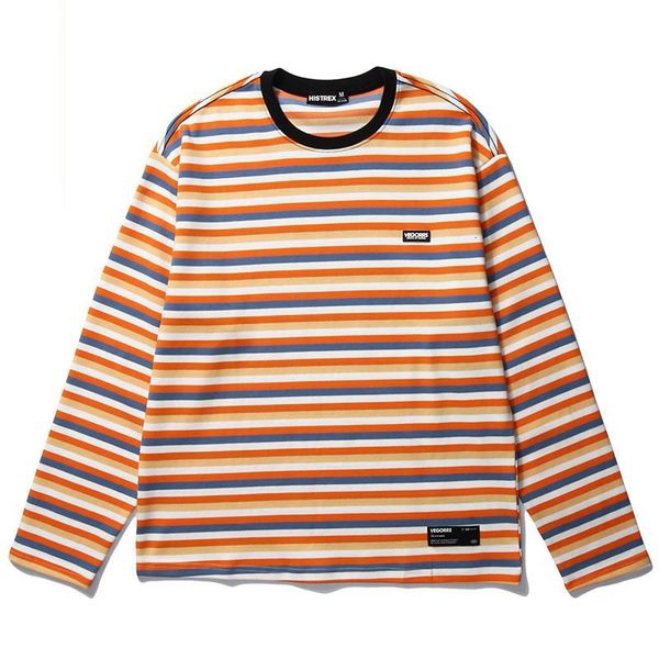 

basic stripe t shirt long sleeve men women slim fit o neck male cotton autumn spring fashion casual crewneck, Black