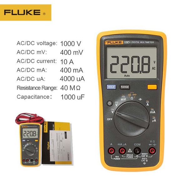 

multimeters fluke 100% original 12e+ auto digital range multimeter dmm ac / dc diode r c voltage current tester