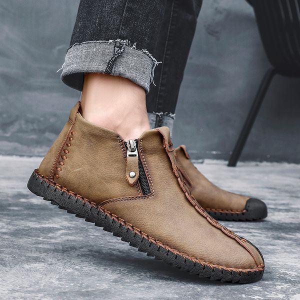 

2021 men's shoes autumn and winter medium martin handmade short boots men, Black