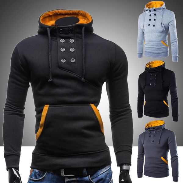 

men slim fit pullovers sweatshirts autumn winter hoodies mens full sleeve jogger tracksuits man hooded streetwear kg-20, Black