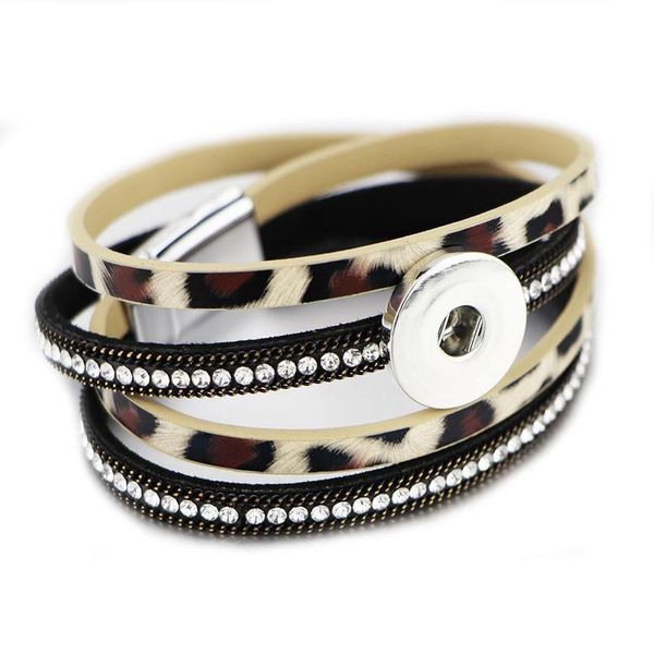 

snap jewelry 18mm leather snap bracelet wrap multilayer bohemian leopard leather for women men couple jllhug, Golden;silver