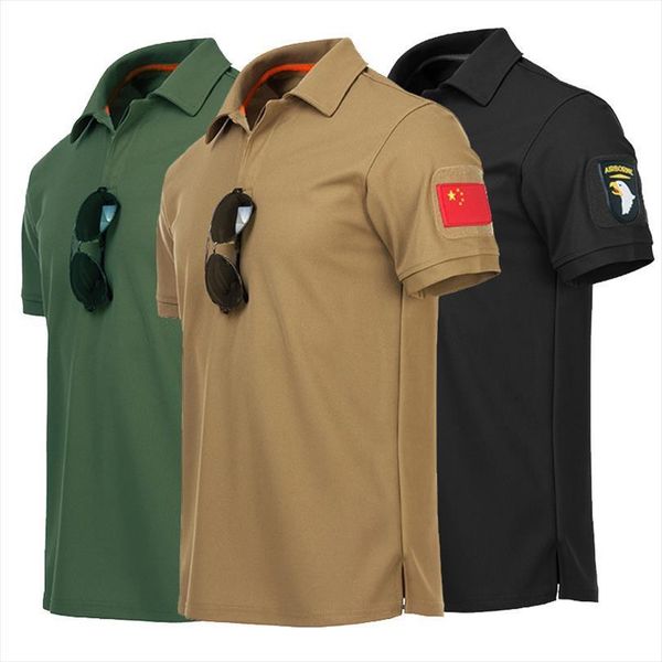 

military tactical army quick dry mens lapel short sleeve summer fashion casual sport cotton tee homme, White;black
