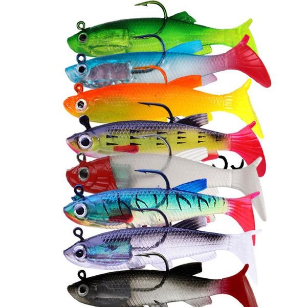 

gobygo 1pcs 14g/80mm soft fishing lures sile lead head fish lifelike wobbler worm t-tail shad bait bass carp jigging jllibg