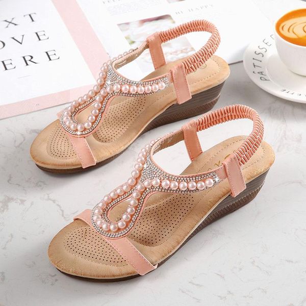 

med wedge comfort shoes for women sandals straps 2021 women's all-match summer heels large size suit female beige medium, Black