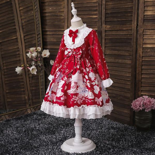 

girl's dresses kid girl long sleeve vestido lace princess gown party temperament dress clothes robe de soirÃ©e mariage, Red;yellow