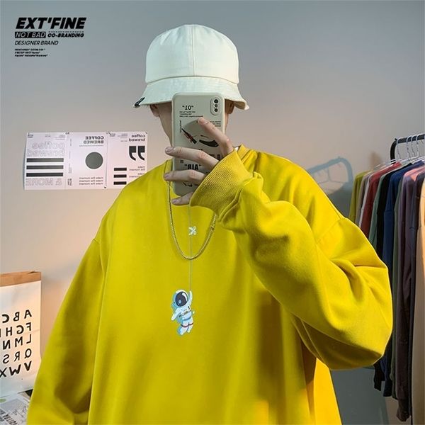 

extfine astronaut print sweatshirts fleece men oversize warm hoodies women baggy thicken cute sweatshirt harajuku hoodies 201104, Black