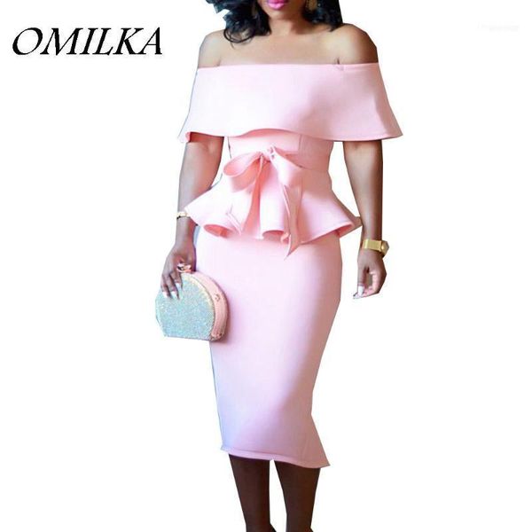 

2021 autumn women 2 piece ruffle bandage bow dress elegant pink white off the shoulder slash neck club party midi dress1, White;black