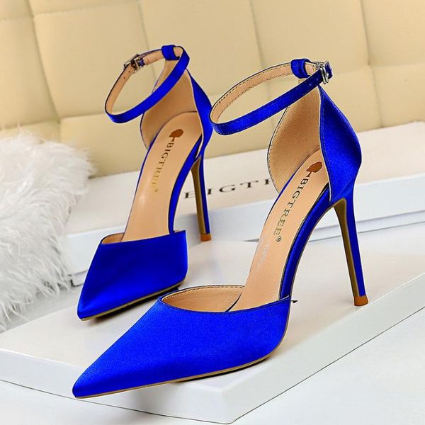 

sandals bigtree shoes women sandal shigh heels 10cm wedding bridal silk glitter fetish stiletto woman pumps blue, Black