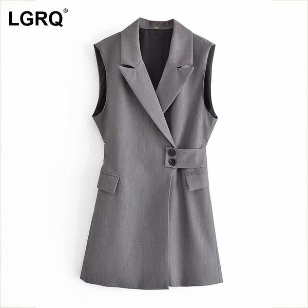 

women's vests [lgrq] women loose fit gray casual pockets vest arrival notched collar sleeveless fashion tide spring autumn 2021 19d2337, Black;white