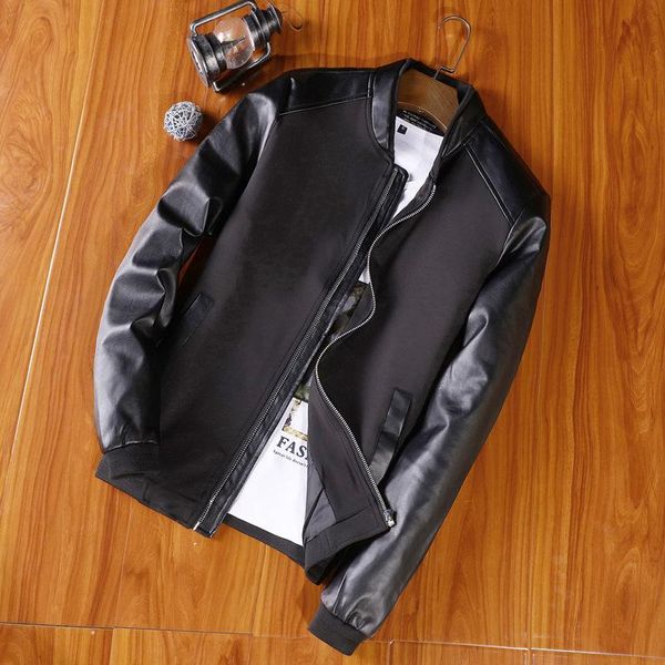 

men's jackets spring autumn men coat splicing pu fashion jacket outdoor travel coats slim zip cardigan casual homme clothing m-3xl, Black;brown
