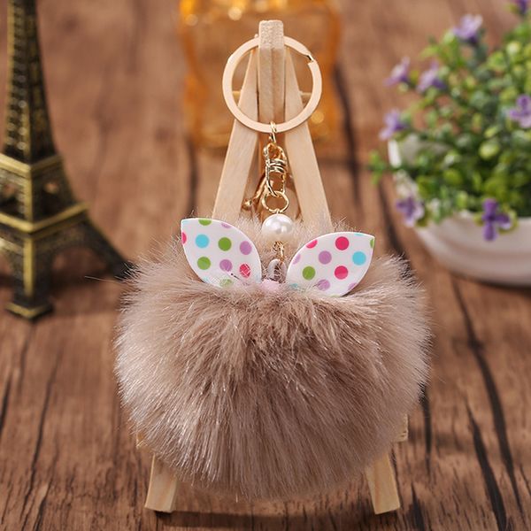 

10pieces/lot cute rabbit fur ball plush key chain car keychain bow hair ball bag pendant lady ornament pendant accessory, Silver