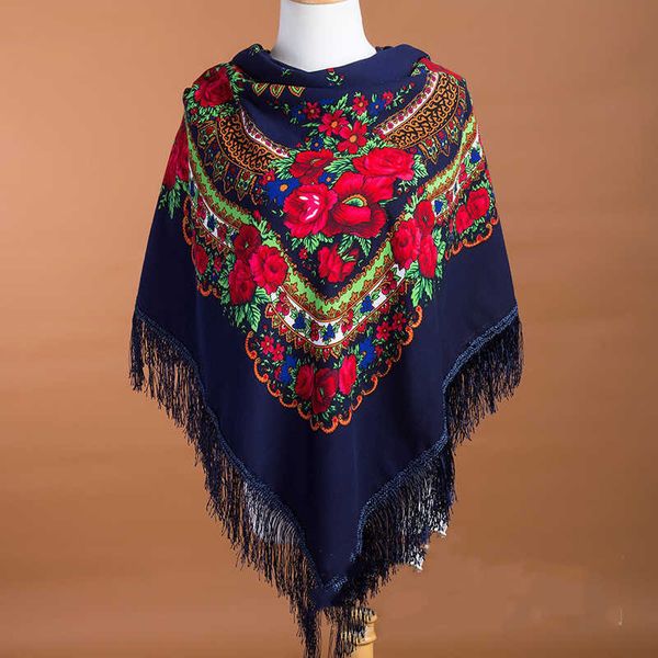 Nationaler russischer Schal Schals Frauen Baumwolle Fransen Quadratischer Schal Bandana Muslimisches Kopftuch Hijab Großer Druck Wolldecke Schals Q0828