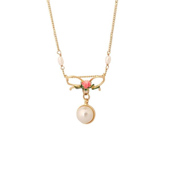 

pendant necklaces european and american fashion personality trend enamel glaze rose bow necklace clavicle women's accessories, Silver