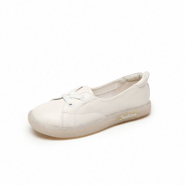 

women 2020 new fashion flats loafers slip on genuine leather white shoes casual 48vk#, Black