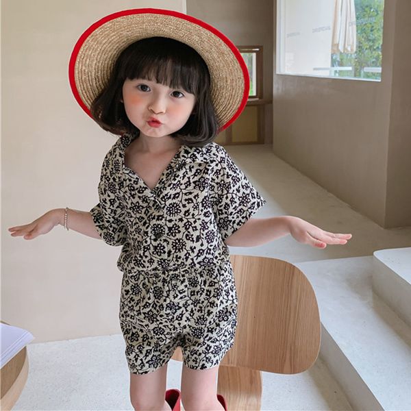 

summer children girls short sleeve shirt + shorts 2 suit kids baby boy girl clothes suit baby boy girl printing sets, White