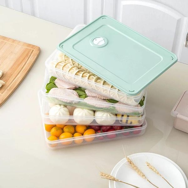 

storage bottles & jars dumpling box multi-layer transparent refrigerator egg preserving kitchen household square plastic non-stick bottom