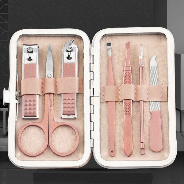 

nail art kits 7pcs clippers set portable travel stainless steel black pedicure scissor tweezer manicure kit tools