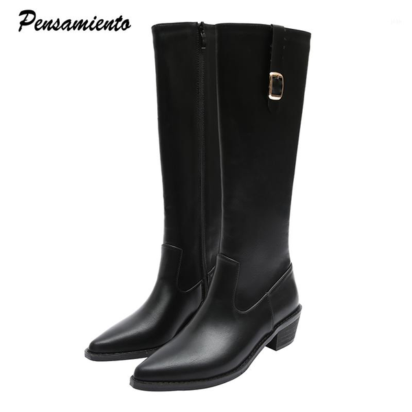 

boots 2021 autumn winter patent leather women knight comfortable thick heeled knee high casual western cowboy shoes1, Black