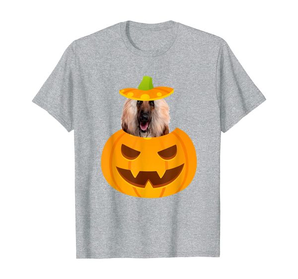 

airedale terrier peeking out of jack-o-lantern t-shirt, White;black