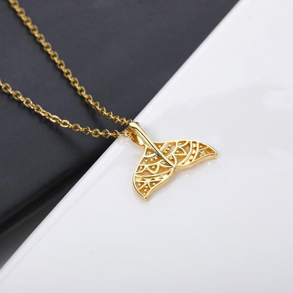 

pendant necklaces exquisite jewelry drop wholesale cute whale tail necklace stainless steel hollow family friend colleague gifts, Silver