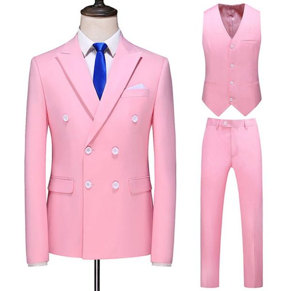 

men's suits & blazers 3 pieces suit double breasted solid business formal wedding classical clothing dress slim fit tuxedo blazer pants, White;black