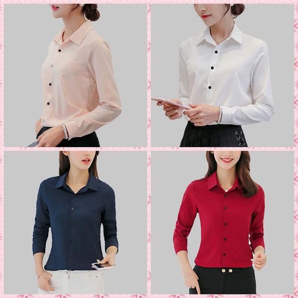 

women's blouses & shirts blouse women chiffon office career 2021 fashion business casual long sleeve femme blusa, White