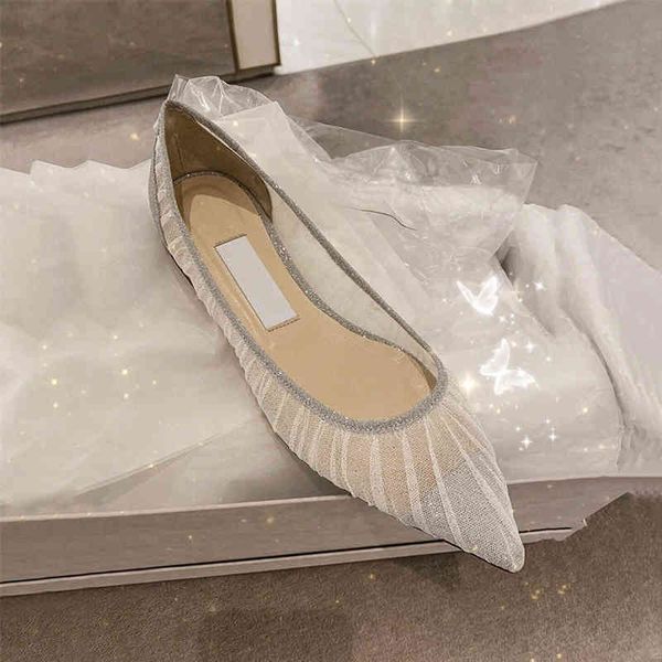 

fairy 2020 net red same style pointed luxury yarn flat shoes yw, Black