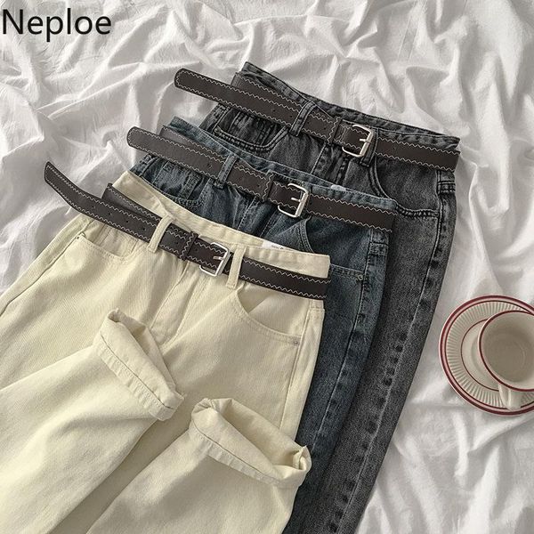 

women's pants & capris neploe fashion women jeans 2021 spring summer long trousers vintage zipper button belt high waist demin 4a193, Black;white