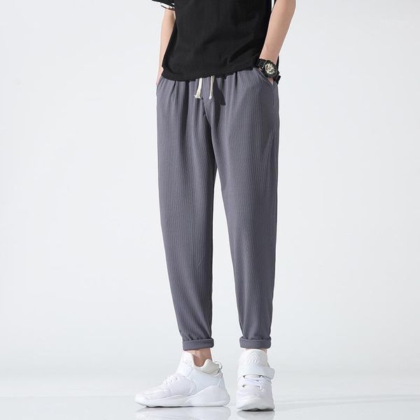 

men's pants men long casual 2021 ice silk fabric for plus size teenagers, Black