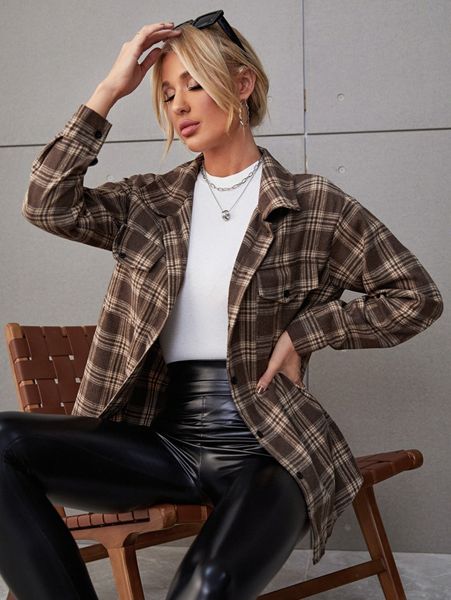 

tartan flap pocket blouse x3xd#, White